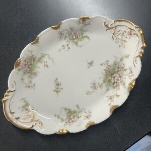 Vintage Theodore Haviland Limoges France Platter Oval Floral Gold Trim